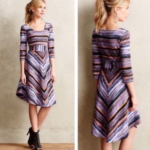 Anthropologie Maeve Kebren Multi Colored Striped Dress 3/4 Sleeve Boho Chic XS - Picture 1 of 5